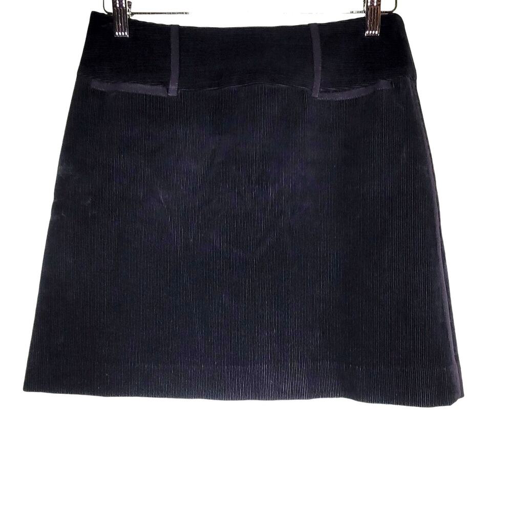 Elie Tahari Black Micro Corduroy Skirt Mini A-Line Pocket Prep Minimalist Prep 4